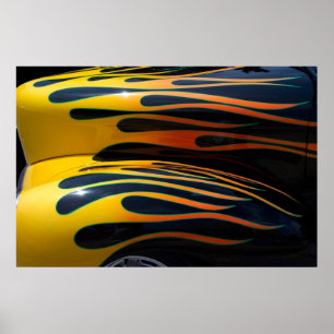 Poster Flammes classiques jaunes de voiture