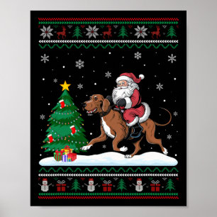 Poster Flammes d'arbre de Noël Xmas Père Noël équitation