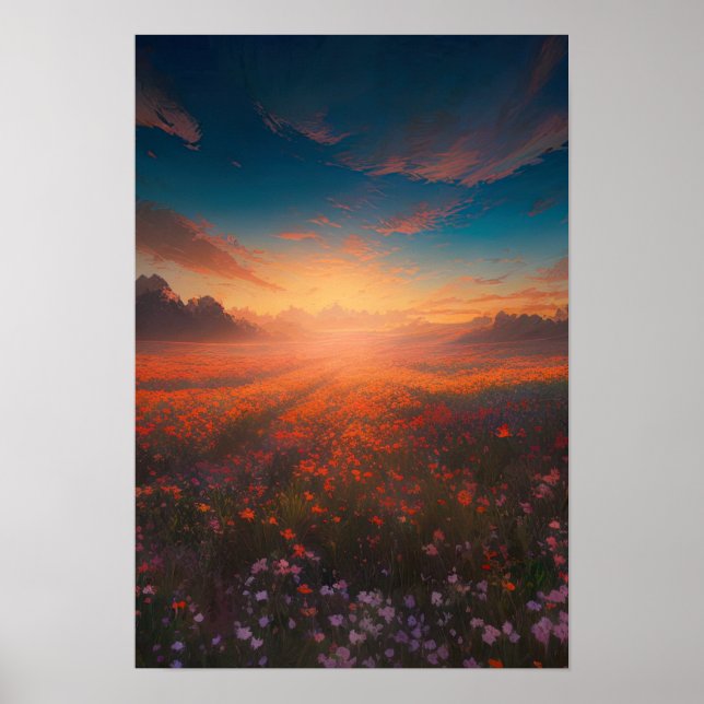 Poster Flammes de la nature, coucher de soleil majestueux (Devant)