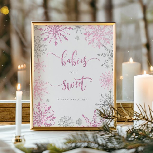 Poster Flammes de neige en argent rose Les bébés sont dou (Créateur téléchargé)