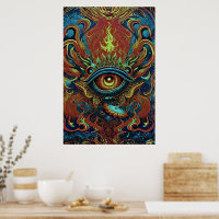 Flammes Visionnaires Œil Spirituel Art Psychédéliq