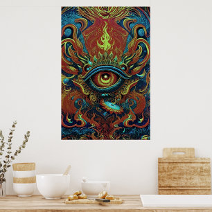 Poster Flammes Visionnaires Œil Spirituel Art Psychédéliq