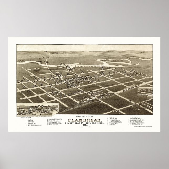 Poster Flandreau, SD Carte panoramique - 1883 (Devant)