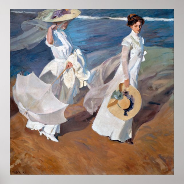 Poster Flâner le long du bord de mer par Joaquín Sorolla (Devant)