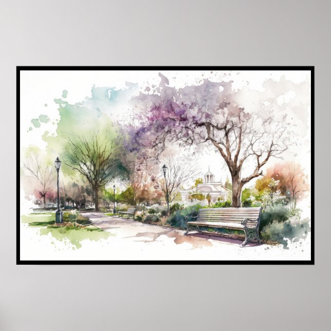 Poster Flânerie printanière dans l'aquarelle du parc (Devant)