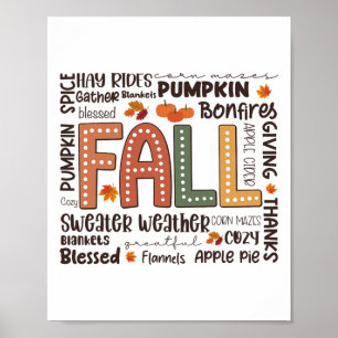 Poster Flannels Automne Saison Citrouille Vibes Automne T