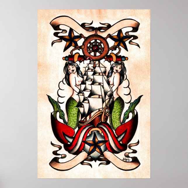 Poster Flash de tatouage maritime de la vieille école (Devant)