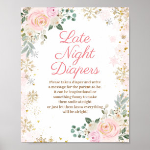 Poster Fléau de neige rose d'hiver Late Night Diapos