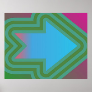 Poster Flèche Pop Art Vers La Droite Vert Sur Bleu