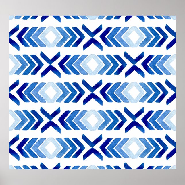 Poster Flèches bleu Rhombus Motif aquarelle (Devant)