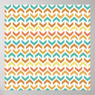 Poster Flèches rétro Chevron Orange Turquoise or Motif