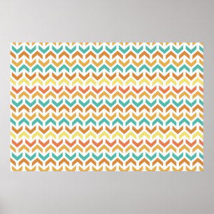 Poster Flèches rétro Chevron Orange Turquoise or Motif