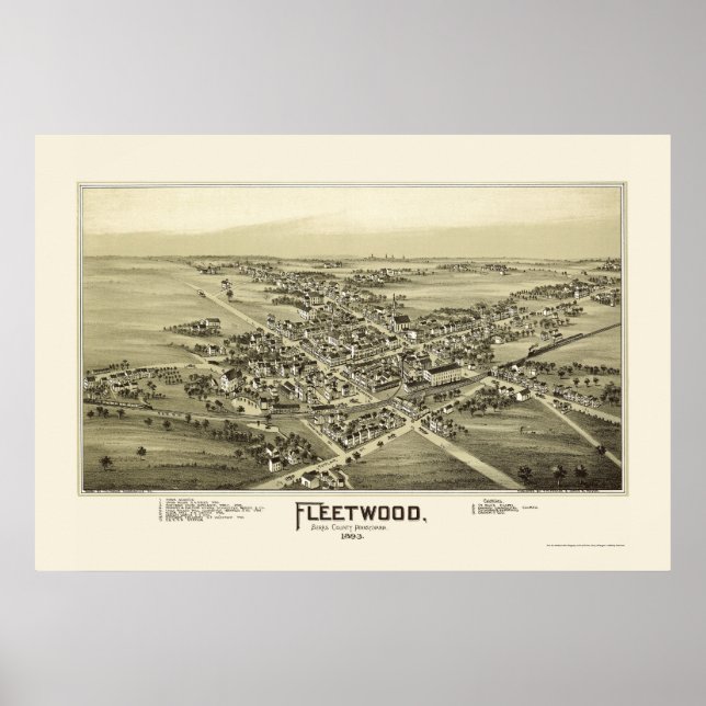 Poster Fleetwood, PA Carte panoramique - 1893 (Devant)