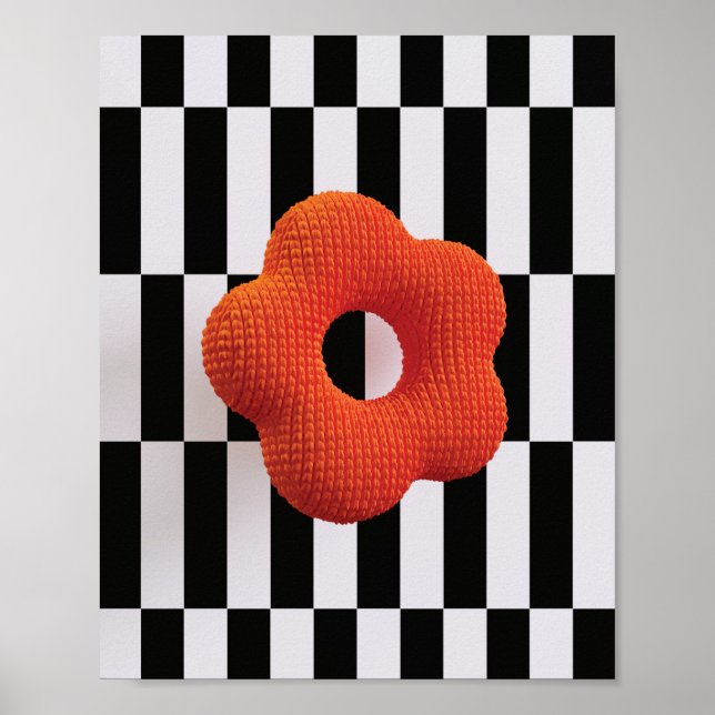 Poster Fleur 3D vibrante orange et noir & blanc - impress (Devant)