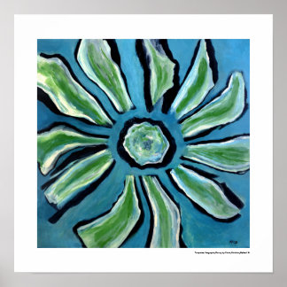 Poster Fleur Abstrait peinture bleue verte sarcelle noire