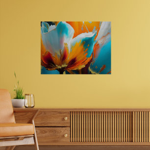 Poster Fleur abstraite en orange et sarcelle