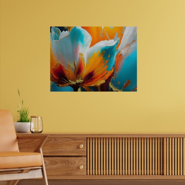Poster Fleur abstraite en orange et sarcelle (Salon 2)