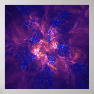 Poster Fleur Abstraite Mélange De Motifs Violet Et Bleu