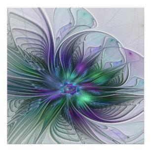 Poster Fleur Abstraite Moderne Violette Verte Fractale