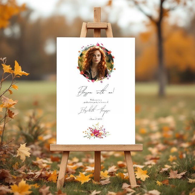 Poster Fleur avec moi Floral Graduation Party Bienvenue (Blossom with Me Floral Graduation Party Welcome Poster)