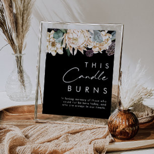 Poster Fleur Blanche   Noir Ce Bougie Brûle Panneau