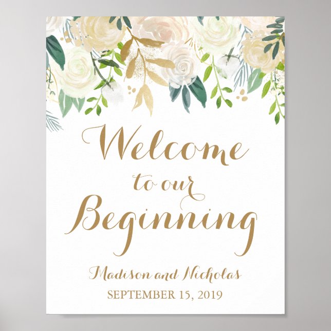 Poster Fleur blanche or Bienvenue à notre panneau de déma (Devant)