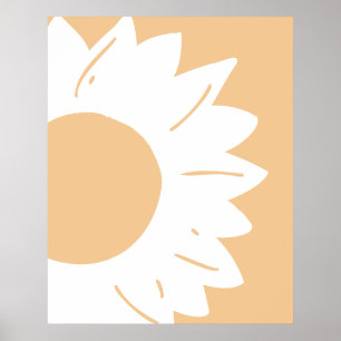 Poster Fleur blanche sur papier peint abstrait orange cla