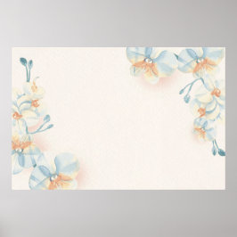 Poster Fleur bleue motif sur arrière - plan beige