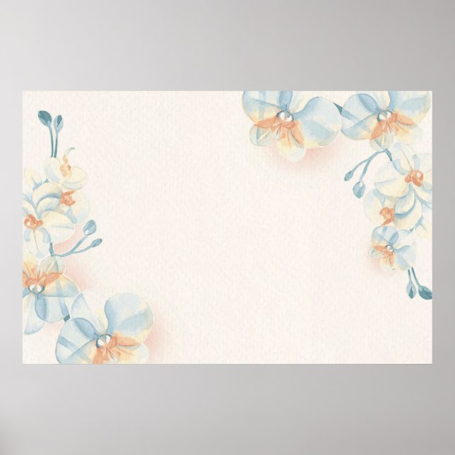 Poster Fleur bleue motif sur arrière - plan beige (Devant)