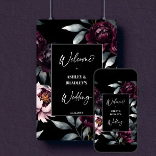 Poster Fleur bordeaux foncé moody signe de bienvenue