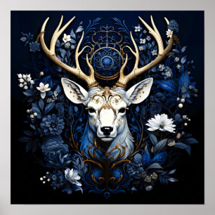 Poster Fleur céleste de minuit Gothique Cerf
