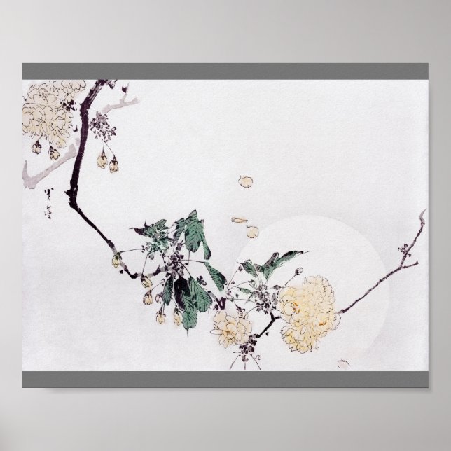 Poster Fleur cerise et Pleine lune, Watanabe Seitei (Devant)