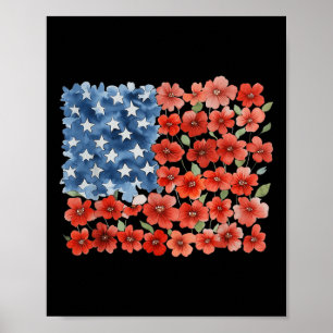 Poster Fleur Coup de pinceau Drapeau américain 4 juillet