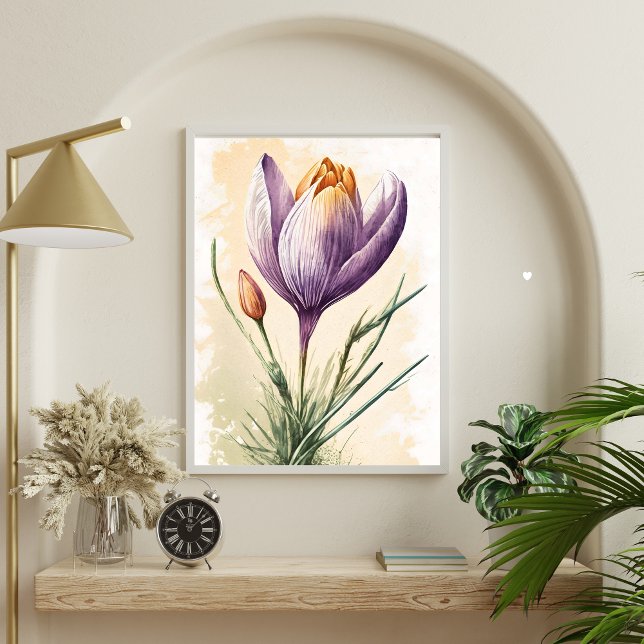 Poster Fleur Crocus violet Floral Aquarelle Mur Art (Purple Floral Flower Crocus Watercolor Wall Art 
Printed or Instant Download digital)