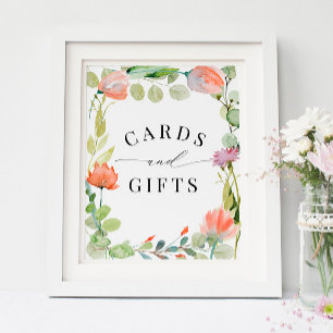 Poster Fleur d'aquarelle Jardin Cartes de douche et cadea