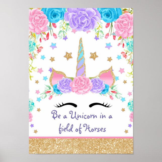 Poster Fleur d'aquarelle Unicorne personnalisée (Devant)