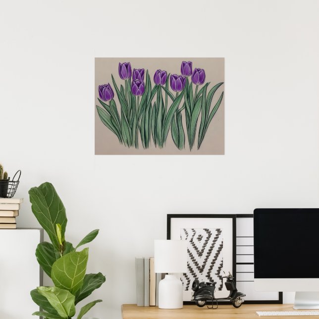 Poster Fleur d'aquarelle violette Tulips (Bureau à domicile)