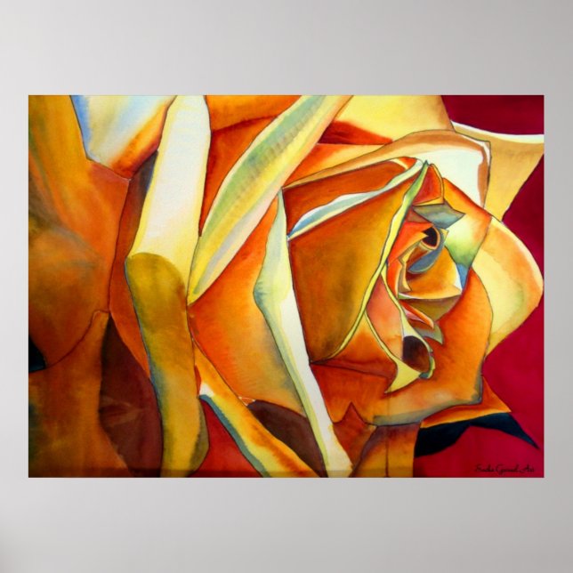 Poster Fleur d'art d'aquarelle rose jaune (Devant)