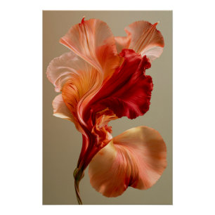 Poster Fleur d'art fin sculptural rouge et pêche