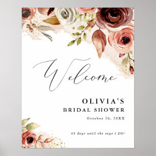 Poster Fleur d'automne à l'aquarelle Bienvenue pêche flor