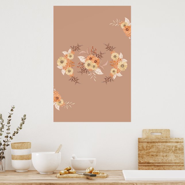 Poster Fleur d'automne - Art Floral Beige et Orange (Cuisine)