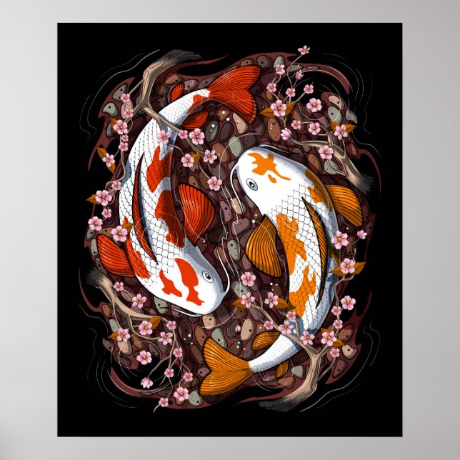 Poster Fleur de cerisier de Koi Fish (Devant)