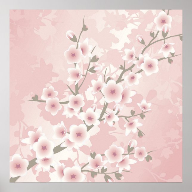 Poster Fleur de cerisier rose pâle vintage (Devant)
