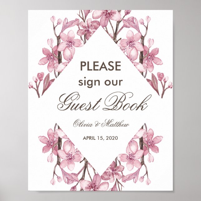 Poster Fleur de cerisier rose. Signal mariage du livre d' (Devant)