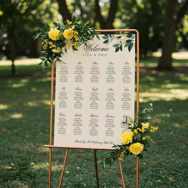 Poster Fleur de citron Arbre Floral Élégant Mariage Jaune (Lemon Blossom Floral Tree Elegant Yellow Wedding Poster)