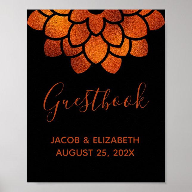 Poster Fleur de cuivre dramatique sur panneau Mariage noi (Devant)