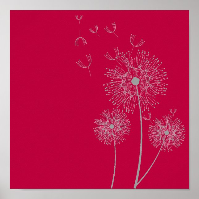 Poster Fleur de Dandelion à l'art rose (Devant)