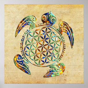 Poster Fleur de DES Lebens - tortue de la vie/Blume