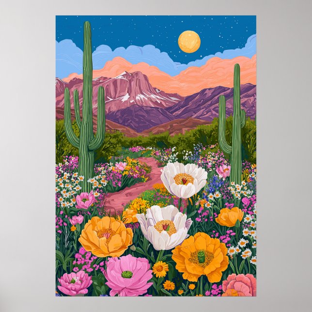 Poster Fleur de désert sous la lumière de la lune (Devant)
