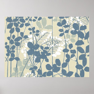 Poster Fleur de feuille bleue asiatique japonaise